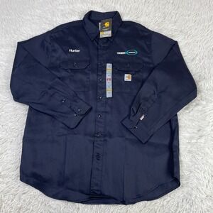 NWT Carhartt Shirt Mens Extra Large Blue FR Lightweight Twill CAT2 Button Up XL